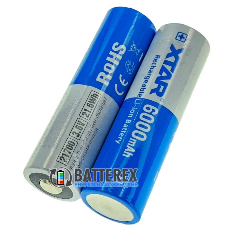 Акумулятор Li-ion 21700 XTAR 6000mah 21.6Wh 3.6V 10A Protected із платою захисту, висока реальна ємність
