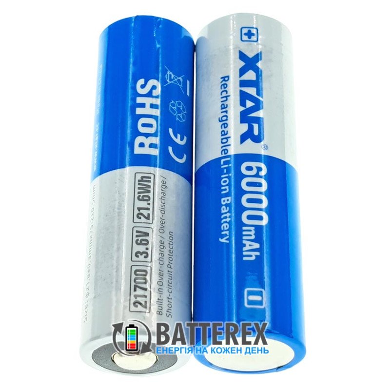 Акумулятор Li-ion 21700 XTAR 6000mah 21.6Wh 3.6V 10A Protected із платою захисту, висока реальна ємність
