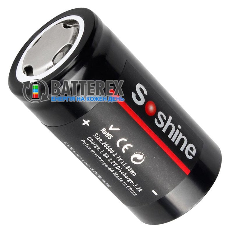 Аккумулятор Li-ion 26500 Soshine 3200mah 3.7V 6.4A без защиты
