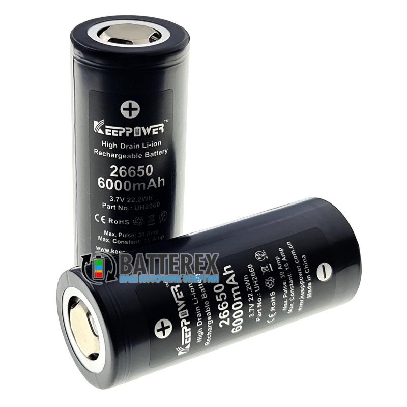 Акумулятор 26650 Keeppower IMR26650 6000mah 3,7V 20A високотоковий без плати захисту