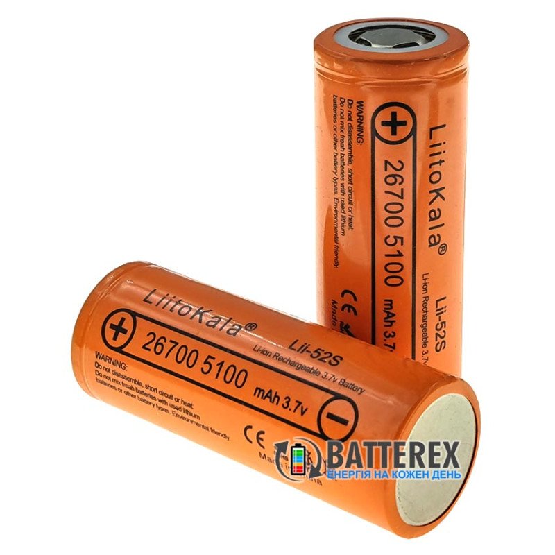 Аккумулятор Li-ion 26700 Liitokala Lii-52S 5100mah 3.7V 10A высокотоковый