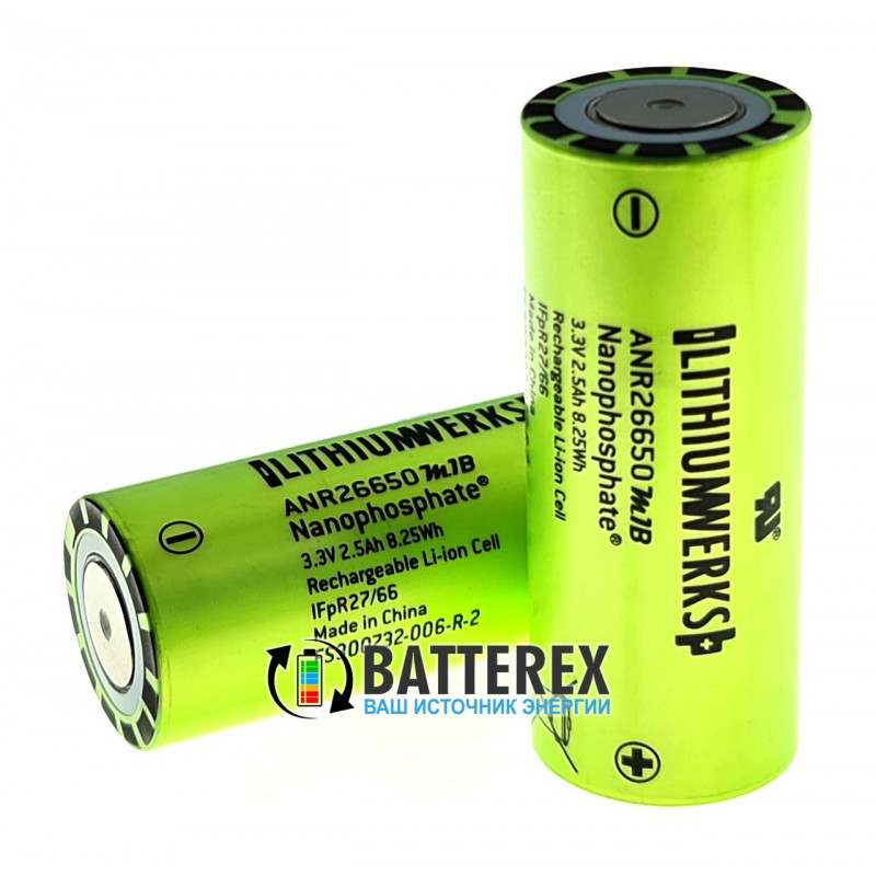 Аккумулятор 26650 Lithium Werks ANR26650M1-B Nanophosphate LiFePO4 2500mah 3,3V 50A высокотоковый