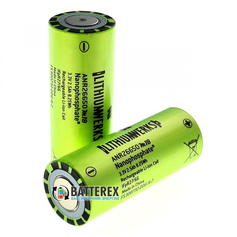Аккумулятор 26650 Lithium Werks ANR26650M1-B Nanophosphate LiFePO4 2500mah 3,3V 50A высокотоковый