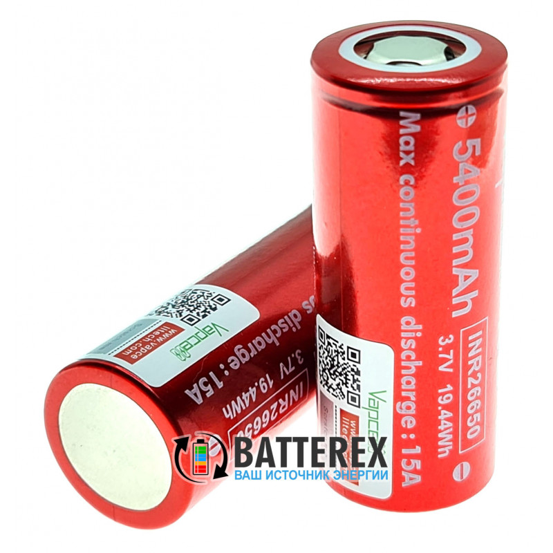 Аккумулятор 26650 высокотоковый Vapcell K54 5400mah 3.7V 15A без платы защиты