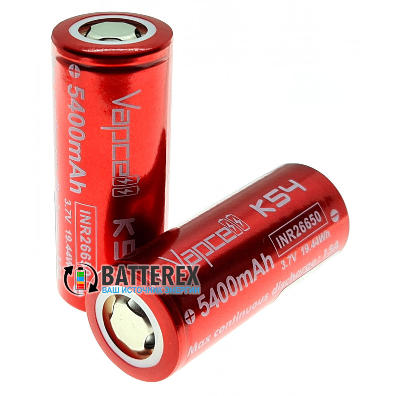 Аккумулятор 26650 высокотоковый Vapcell K54 5400mah 3.7V 15A без платы защиты