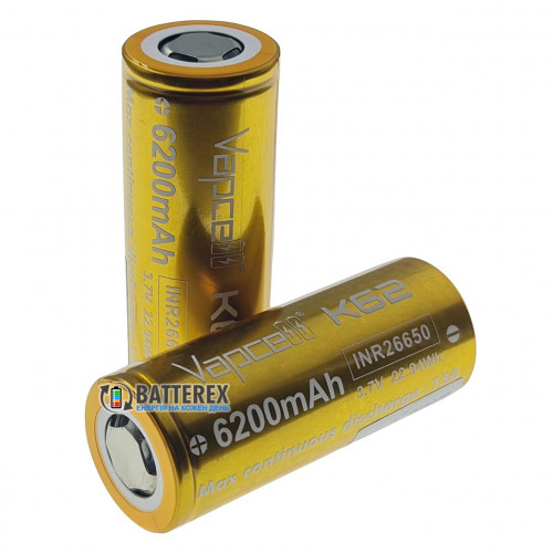 26650 Vapcell INR 6200mah 3.7V 15A високотоковий без захисту