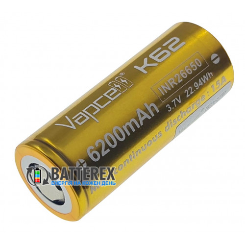26650 Vapcell INR 6200mah 3.7V 15A високотоковий без захисту