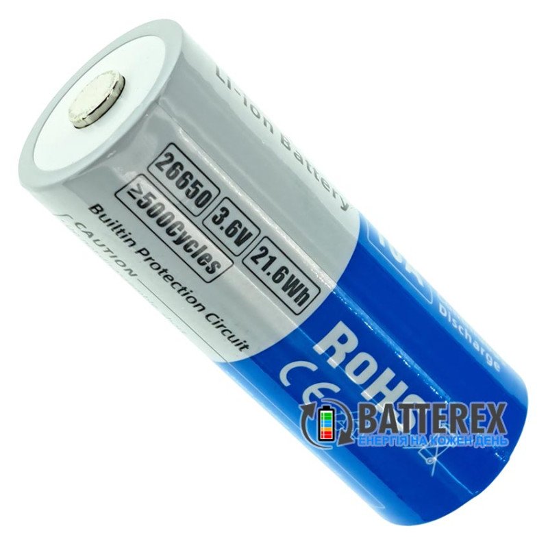 Акумулятор Li-ion 26650 XTAR 6000mah 21.6Wh 3.6V 10A Protected із платою захисту, висока реальна ємність