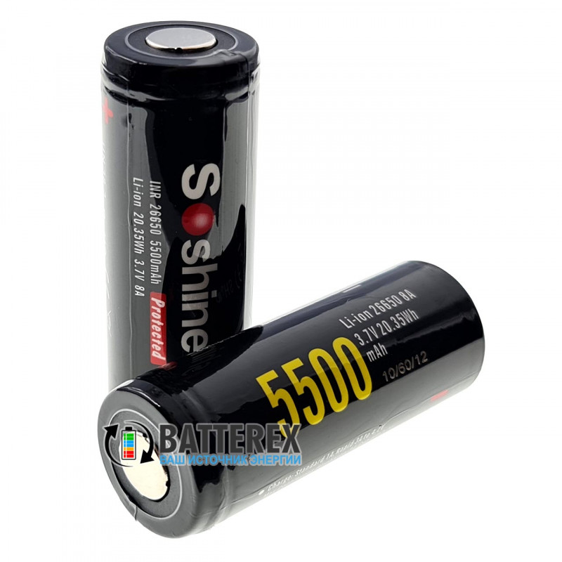 Акумулятор Li-ion 26650 Soshine 5500mah 3.7V 5A Protected із захистом