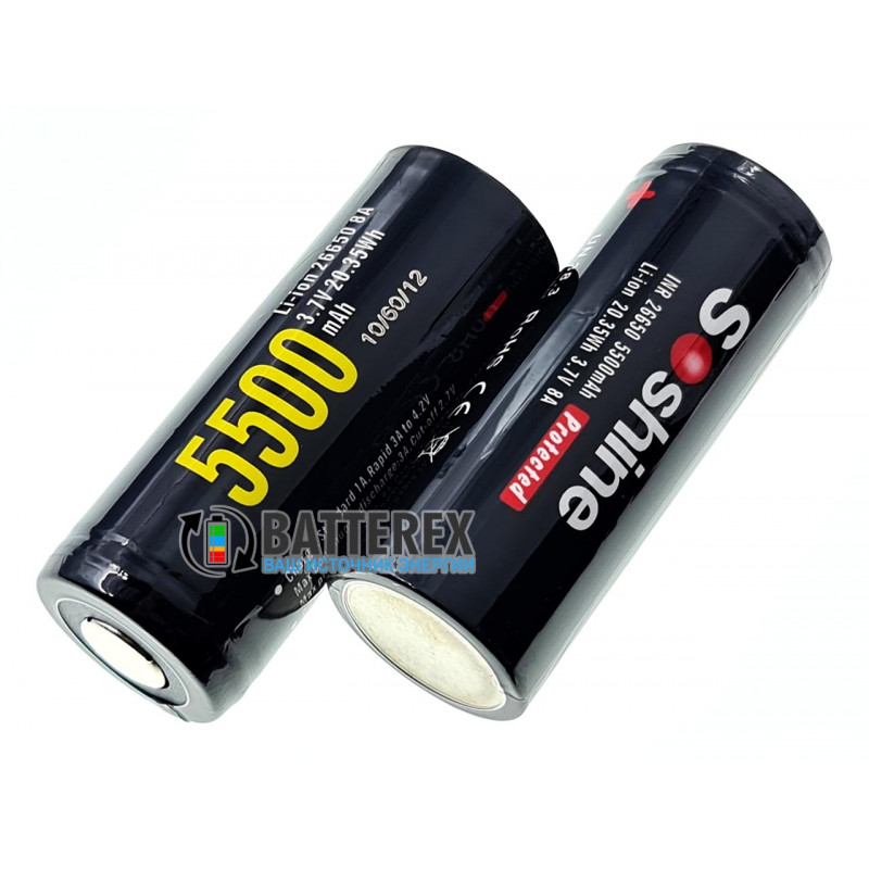 Акумулятор Li-ion 26650 Soshine 5500mah 3.7V 5A Protected із захистом