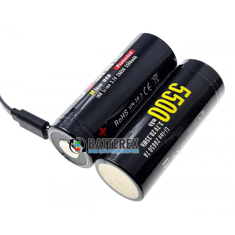 26650 Soshine 5500mah 3,7V Protected microUSB із захистом із зарядкою від micro-USB