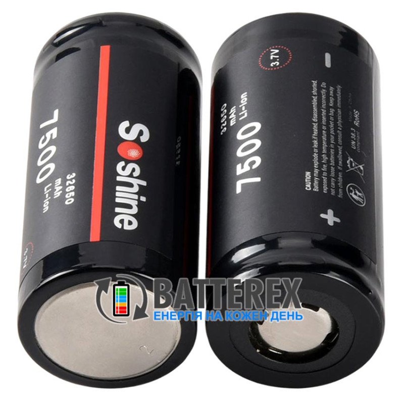 Аккумулятор Li-ion 32650 D Soshine 7500mah 3.7V 18A без защиты