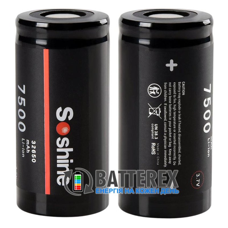 Аккумулятор Li-ion 32650 D Soshine 7500mah 3.7V 18A без защиты