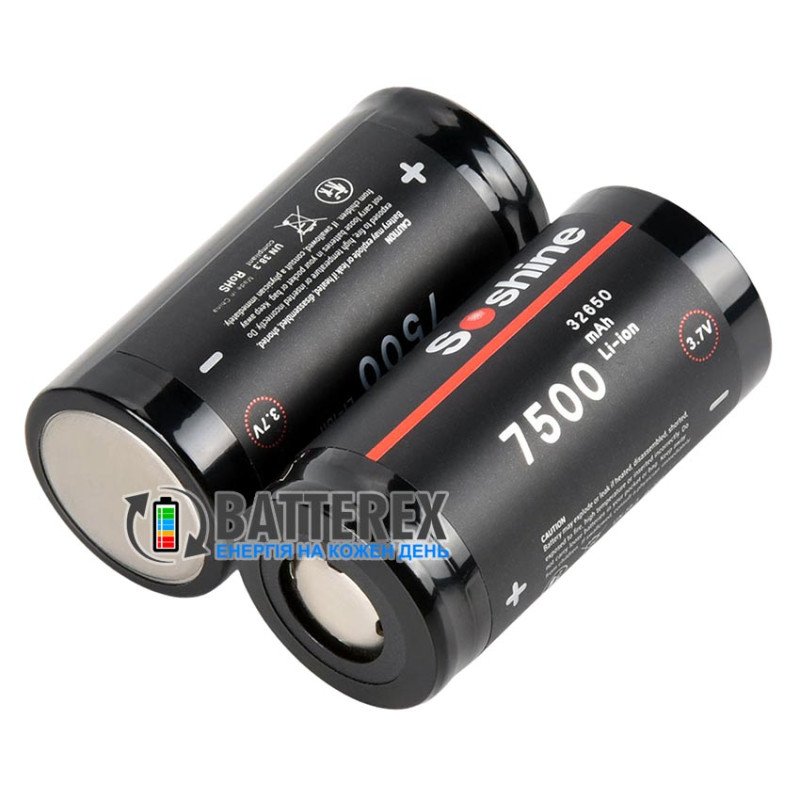 Аккумулятор Li-ion 32650 D Soshine 7500mah 3.7V 18A без защиты