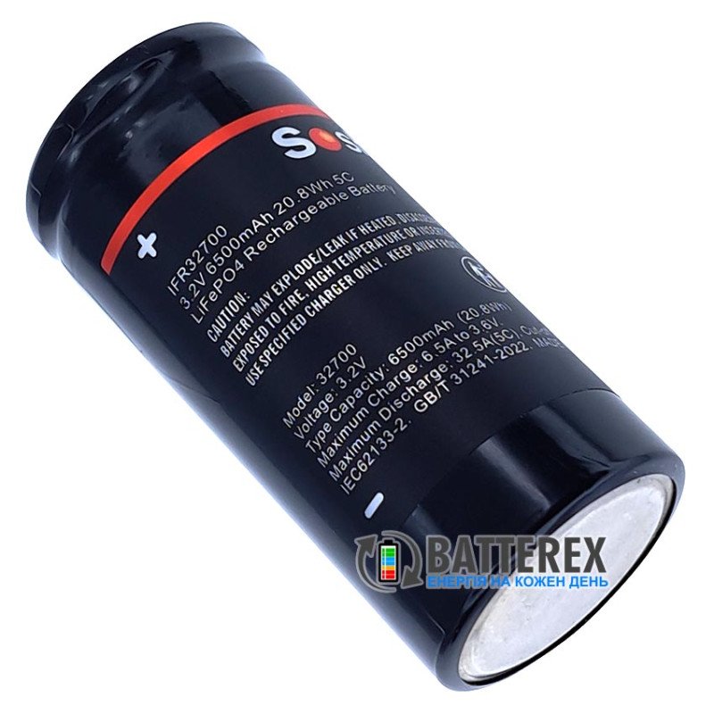 Акумулятор LiFePO4 32700 Soshine IFR32700 6500mah 3.2V 32A високотоковий