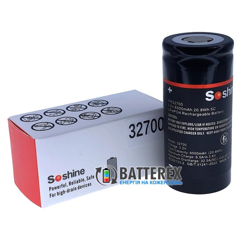 Акумулятор LiFePO4 32700 Soshine IFR32700 6500mah 3.2V 32A високотоковий