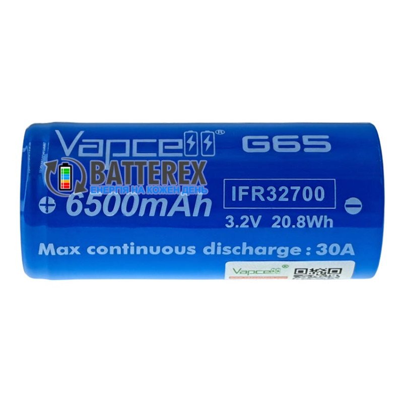 Акумулятор LiFePO4 32700 Vapcell G65 6500mah 3.2V 30A високотоковий