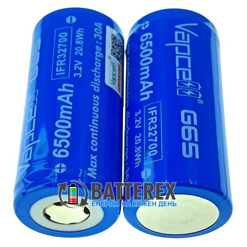 Акумулятор LiFePO4 32700 Vapcell G65 6500mah 3.2V 30A високотоковий