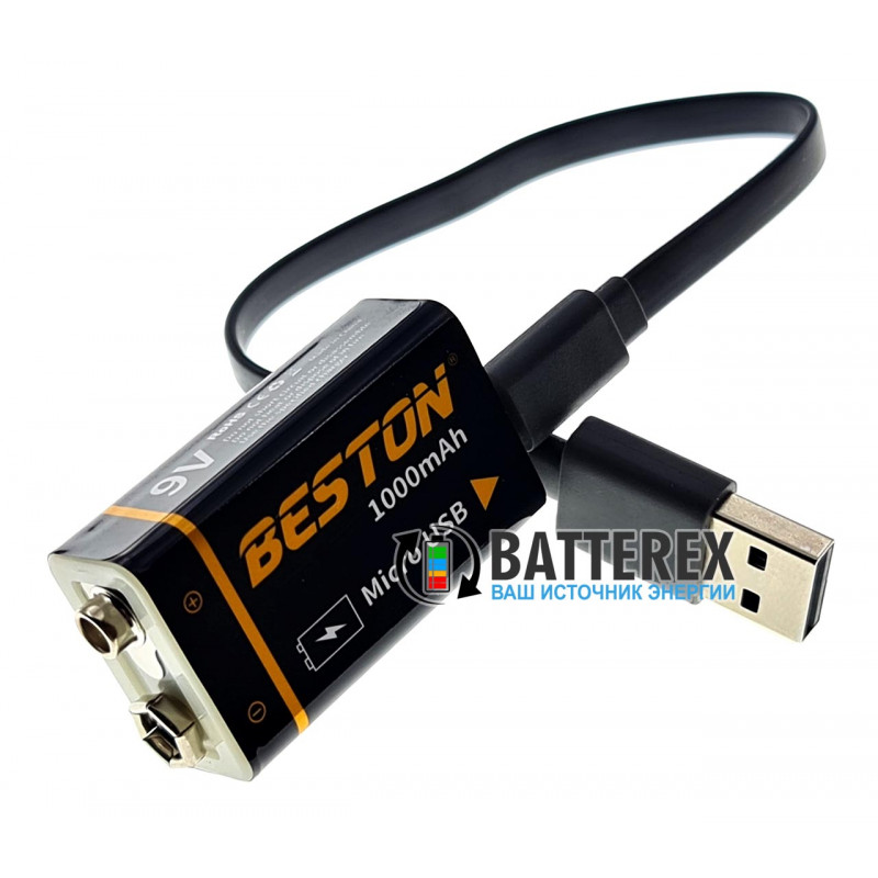 Аккумулятор Крона Li-ion Beston 9V 1000mah с зарядкой от micro USB