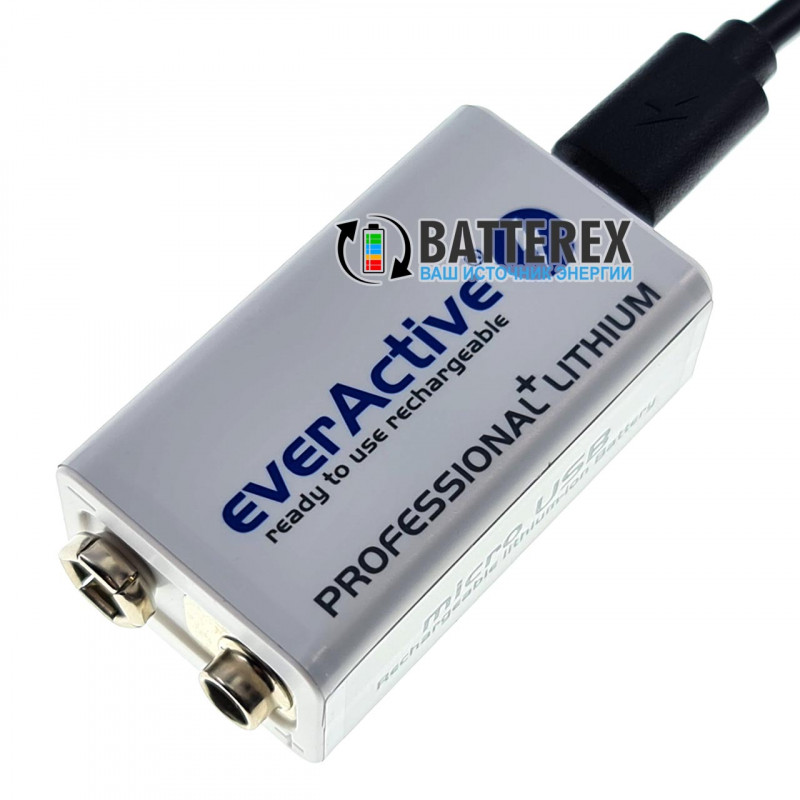 Аккумулятор Крона Li-ion Everactive 9V 550mah с зарядкой от micro USB
