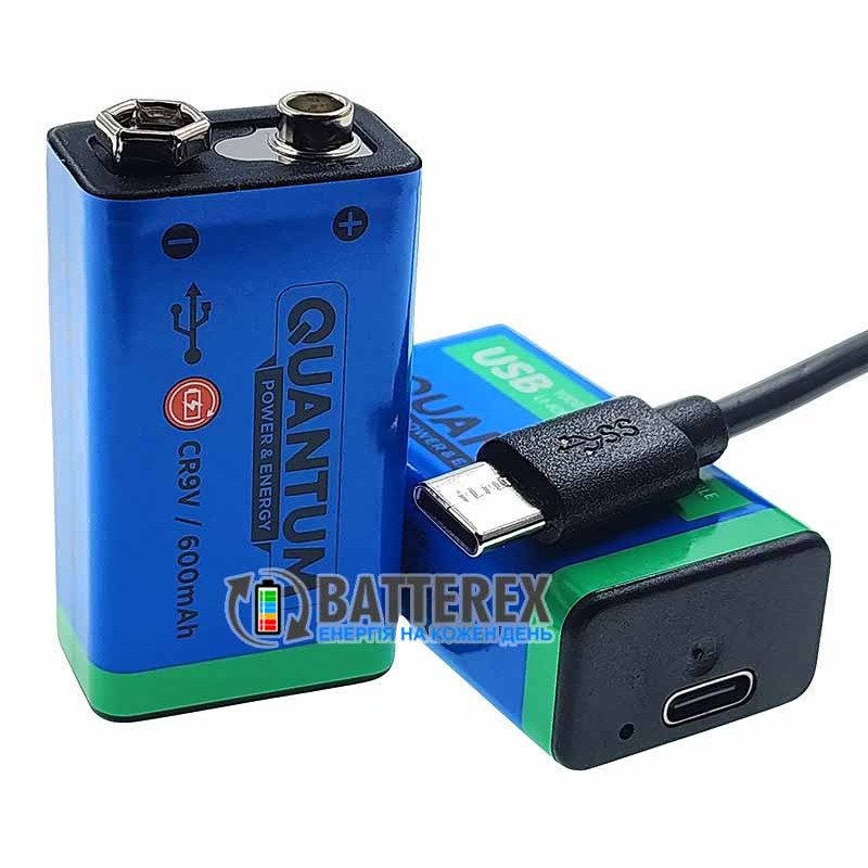 USB аккумулятор Крона Li-Ion Quantum 9V 600mah с портом Type-C для зарядки + бокс для хранения