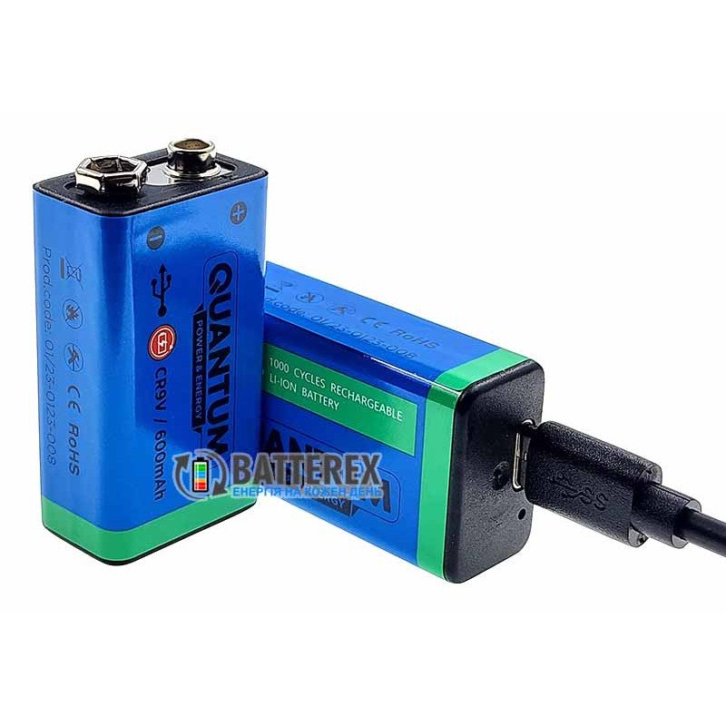 USB аккумулятор Крона Li-Ion Quantum 9V 600mah с портом Type-C для зарядки + бокс для хранения