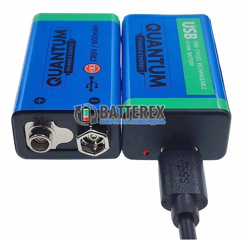 USB аккумулятор Крона Li-Ion Quantum 9V 600mah с портом Type-C для зарядки + бокс для хранения