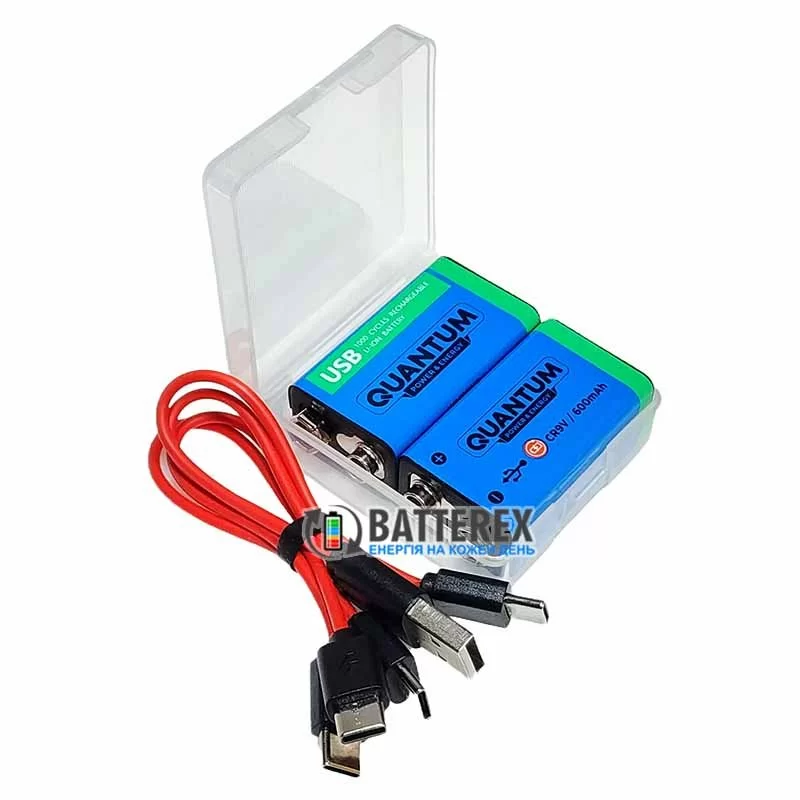 Аккумуляторы Крона Li-ion с зарядкой от USB Type-C Quantum CR9V