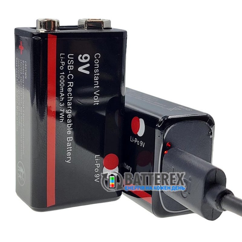 Акумулятор Крона Li-Po Soshine 9V Constant Volt 1000mah, вбудована зарядка від USB Type-C, стабільна напруга 9V, ціна за 1 шт.