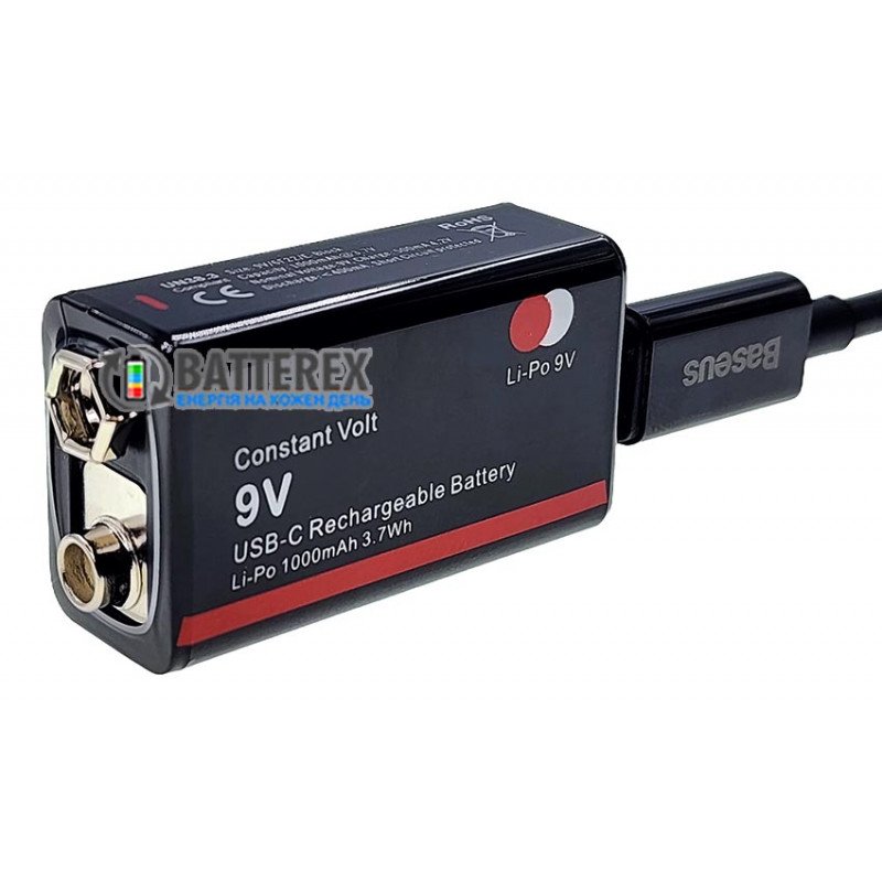Акумулятор Крона Li-Po Soshine 9V Constant Volt 1000mah, вбудована зарядка від USB Type-C, стабільна напруга 9V, ціна за 1 шт.