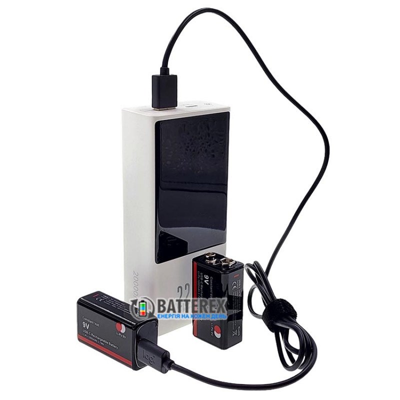 Акумулятор Крона Li-Po Soshine 9V Constant Volt 1000mah, вбудована зарядка від USB Type-C, стабільна напруга 9V, ціна за 1 шт.