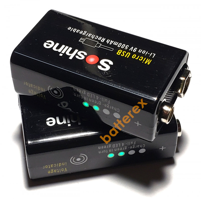 USB аккумулятор Крона Li-Ion Soshine 9V 500mah с зарядкой от micro-USB и индикатором уровня заряда + бокс