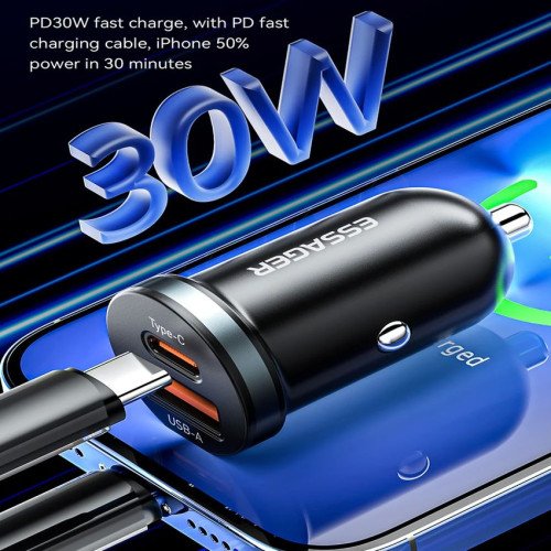 Автомобільний зарядний пристрій Essager 30W USB + Type-C в прикурювач авто (ES-SS12)
