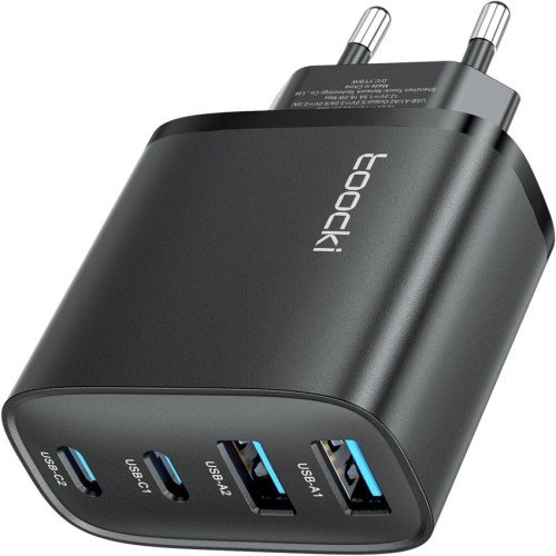 ﻿﻿Зарядний пристрій Toocki 40W GaN (2×USB-C + 2×USB-A)