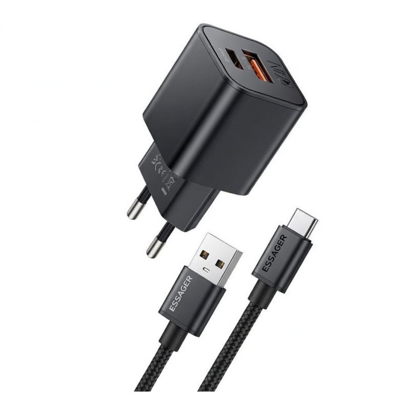 Зарядний пристрій Essager ES-CD31 20W на 2 виходи USB - швидкий заряд USB QuickCharge 3.0 та Type-C PD