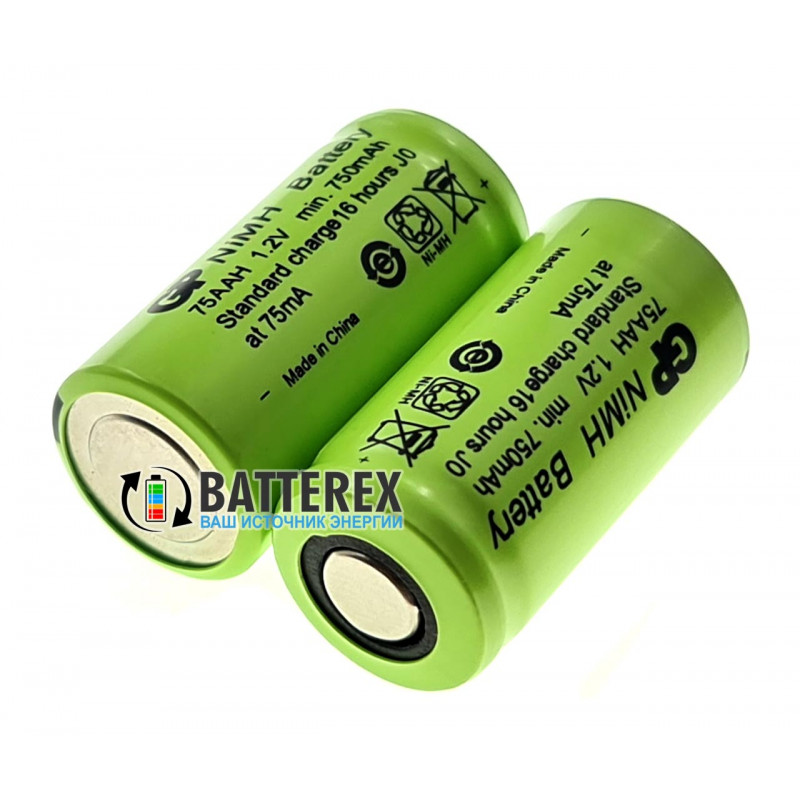 Аккумулятор промышленный 2/3 AA GP 750mah 1.2V 75AAH NiMH с плоским контактом плюс Flat Top