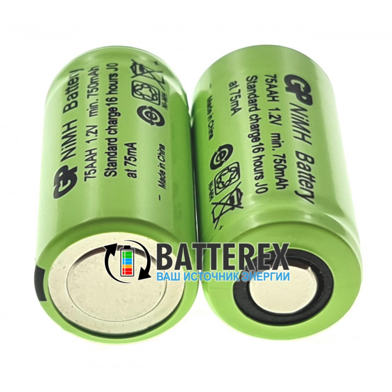 Аккумулятор промышленный 2/3 AA GP 750mah 1.2V 75AAH NiMH с плоским контактом плюс Flat Top