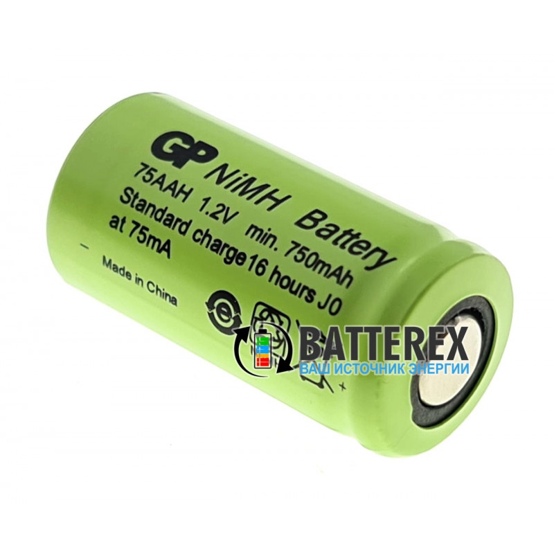 Аккумулятор промышленный 2/3 AA GP 750mah 1.2V 75AAH NiMH с плоским контактом плюс Flat Top