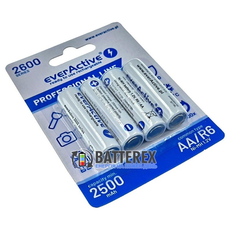 Пальчикові АА акумулятори EverActive 2600 mah, картонная упаковка 4 шт.