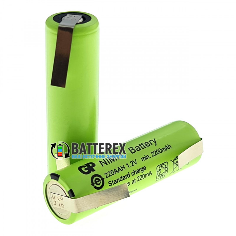 Акумулятор промисловий AA GP 220AAH NiMH 2200mah Flat Top з виводами під пайку