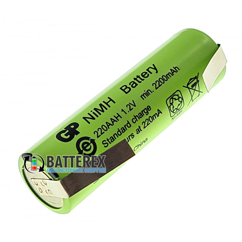 Акумулятор промисловий AA GP 220AAH NiMH 2200mah Flat Top з виводами під пайку