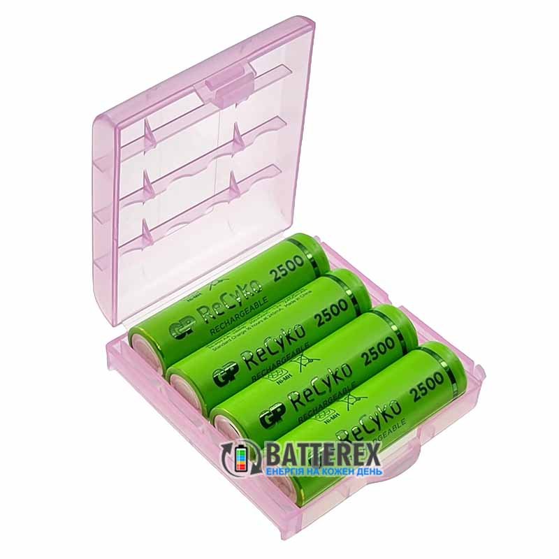 Пальчиковые АА аккумуляторы AA GP Recyko 2500 mAh, упаковка 4 аккумулятора в пластиковом боксе