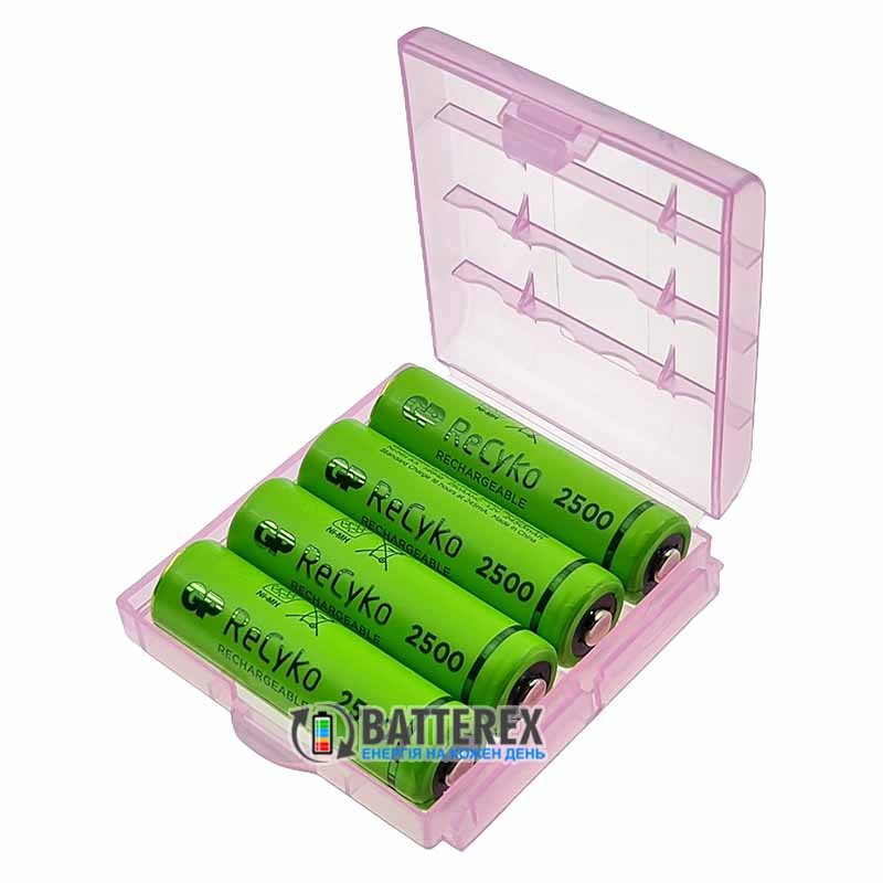 Пальчиковые АА аккумуляторы AA GP Recyko 2500 mAh, упаковка 4 аккумулятора в пластиковом боксе
