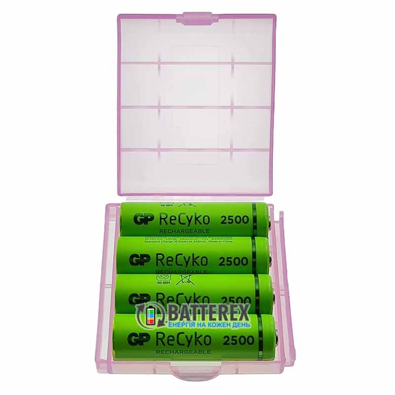 Пальчиковые АА аккумуляторы AA GP Recyko 2500 mAh, упаковка 4 аккумулятора в пластиковом боксе