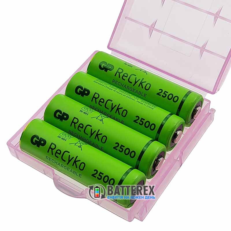 Пальчиковые АА аккумуляторы AA GP Recyko 2500 mAh, упаковка 4 аккумулятора в пластиковом боксе