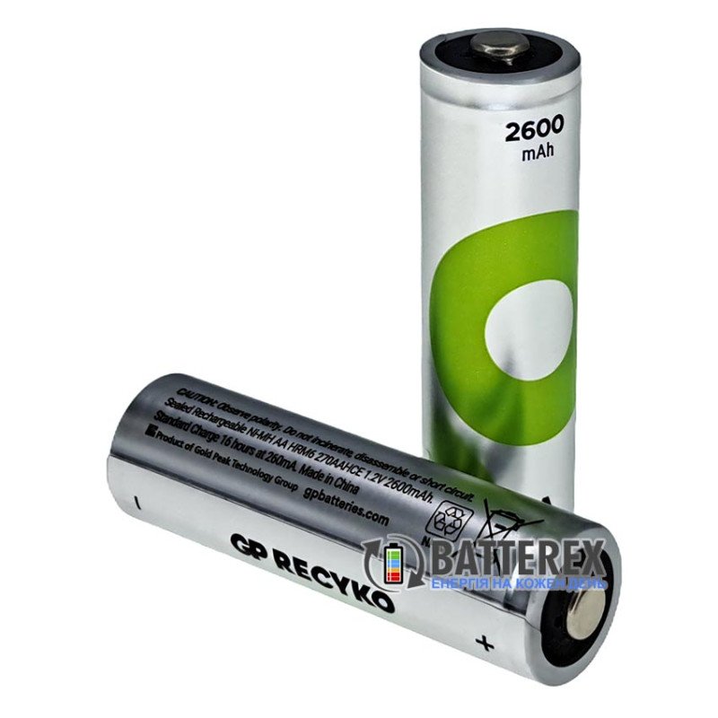 Пальчикові АА акумулятори GP Recyko Eco 2600mah 1.2V 7.8A високотоковий із низьким саморозрядом, поштучно від 1 шт.
