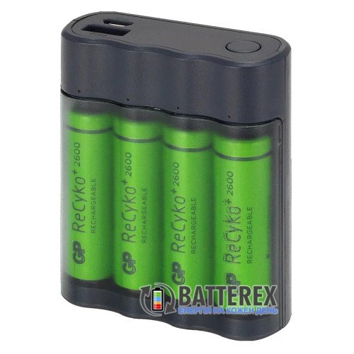 GP X411 Anyway + 4x AA GP Recyko 2700mah - зарядное устройство с функцией повербанка от 4хАА + 4 аккумулятора, фирменный комплект
