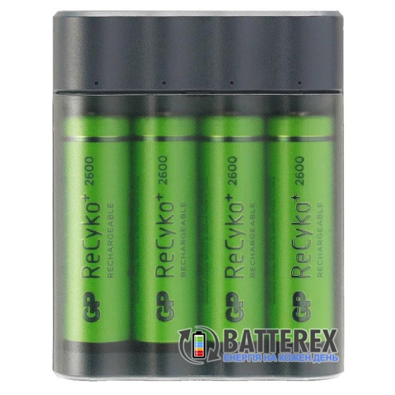 Зарядное устройство с функцией повербанка GP X411 Anyway + 4 аккумулятора AA GP Recyko 2700mah