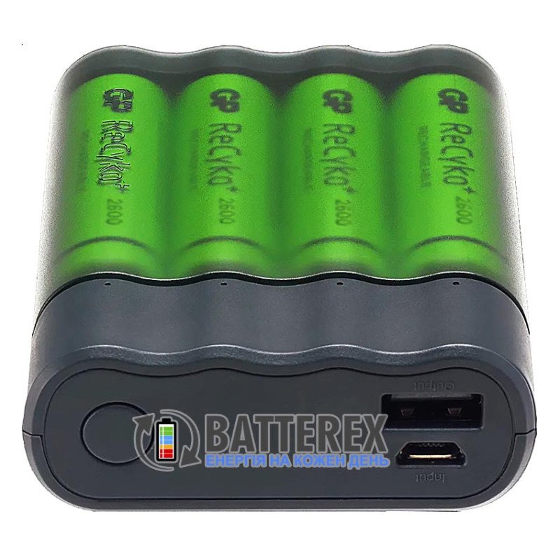 Зарядное устройство с функцией повербанка GP X411 Anyway + 4 аккумулятора AA GP Recyko 2700mah