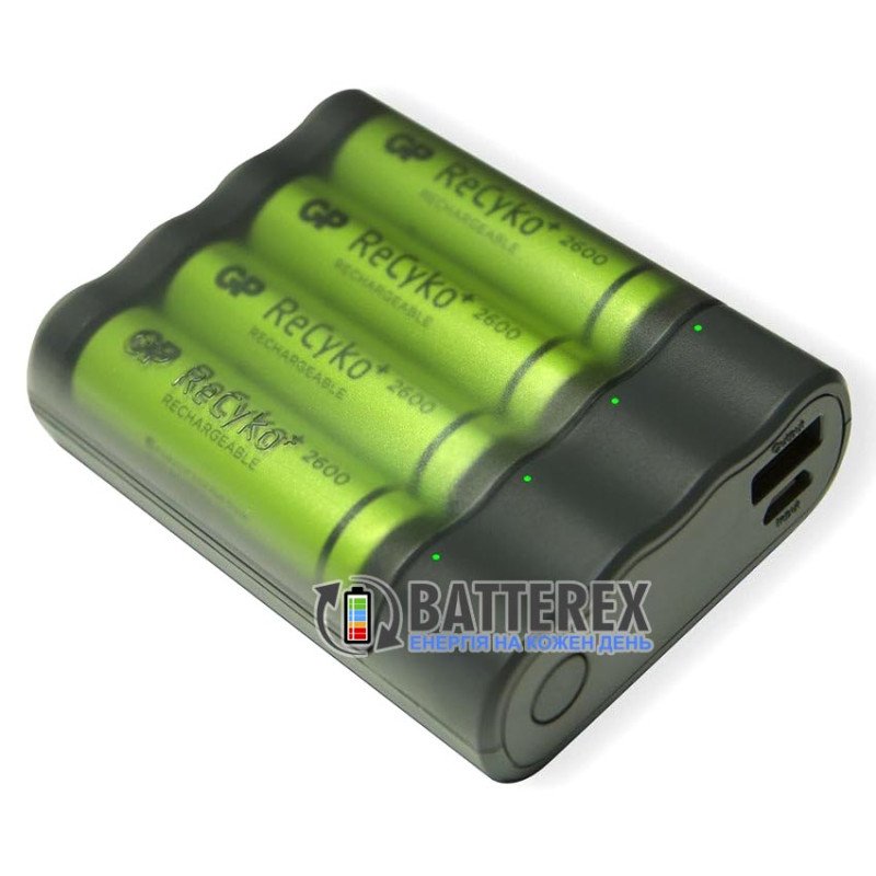 Зарядное устройство с функцией повербанка GP X411 Anyway + 4 аккумулятора AA GP Recyko 2700mah